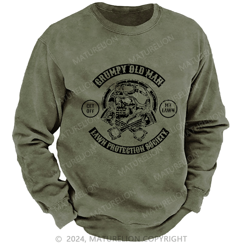 Maturelion Men's Sweatshirt Grumpy Old Man Lawn Protection Society Custom Washed Sweatshirt