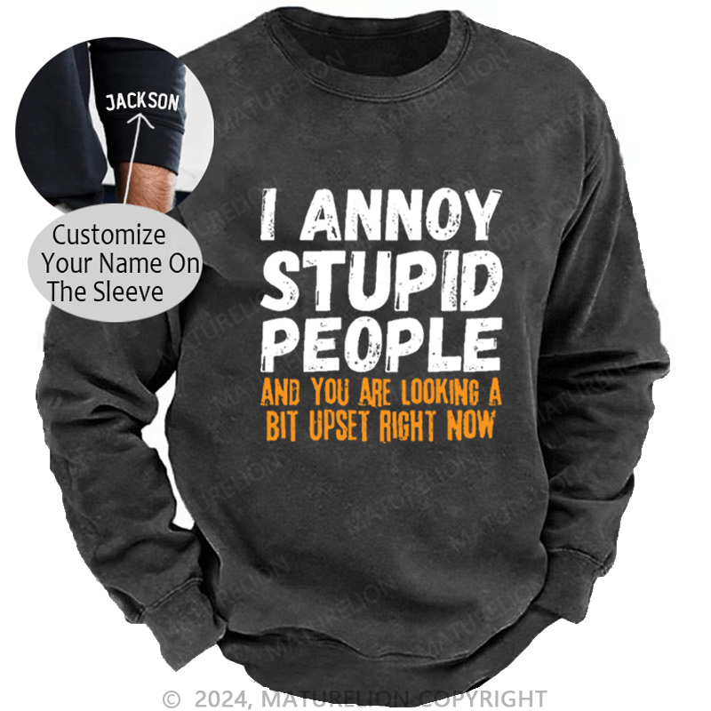Maturelion Men's Sweatshirt I Annoy Stupid People And You Are Looking A Bit Upset Right Now Custom Washed Sweatshirt