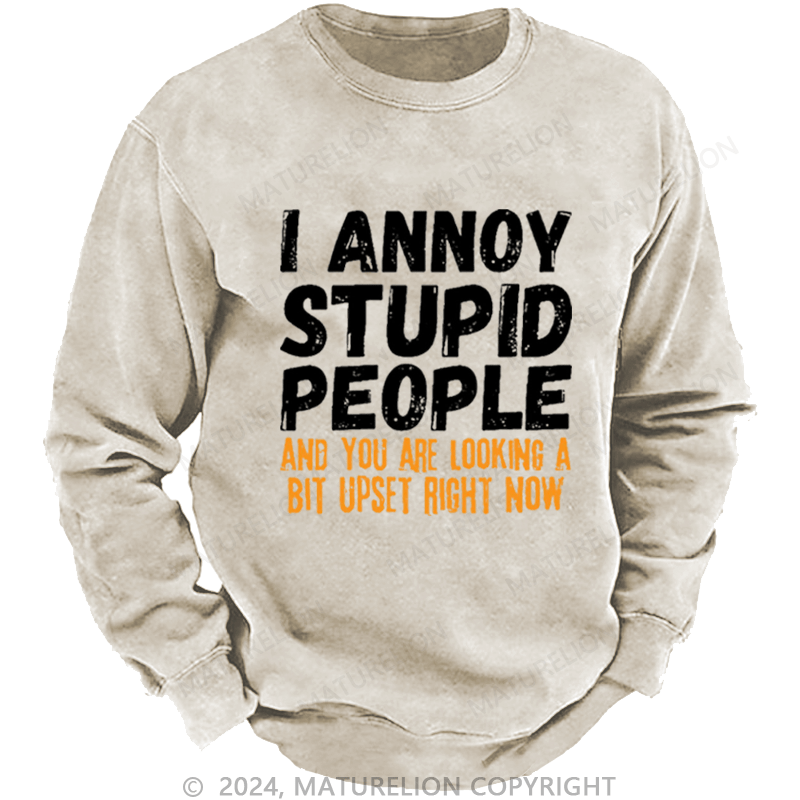 Maturelion Men's Sweatshirt I Annoy Stupid People And You Are Looking A Bit Upset Right Now Custom Washed Sweatshirt