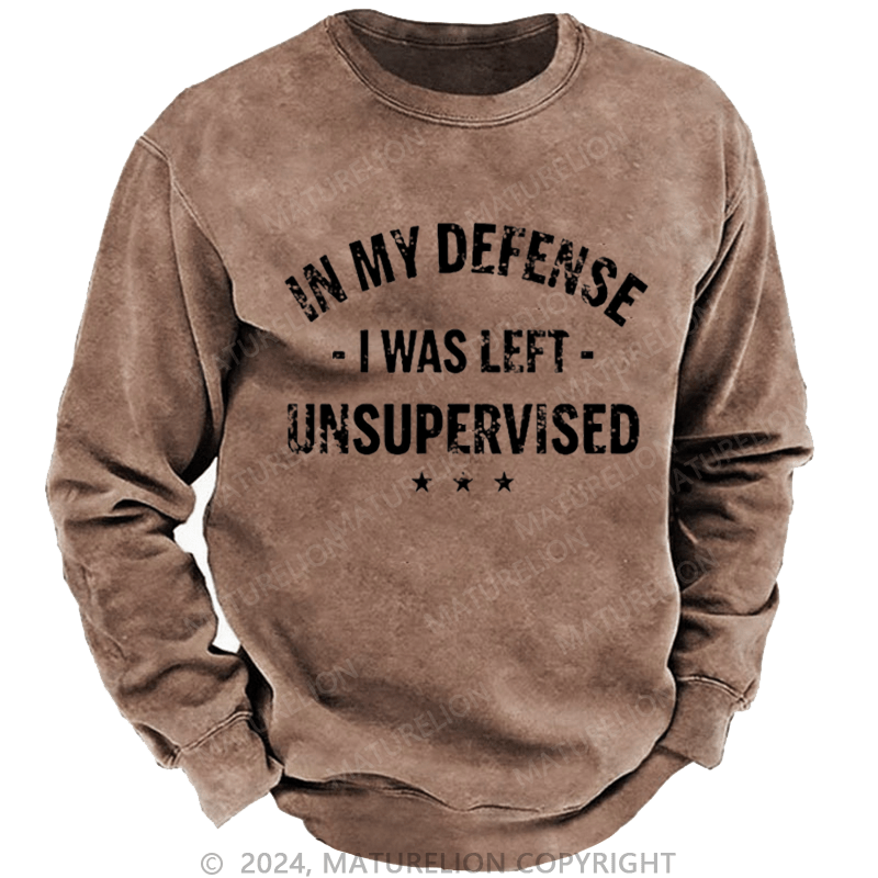Maturelion Men's Sweatshirt In My Defense I Was Left Unsupervised Funny Custom Washed Sweatshirt
