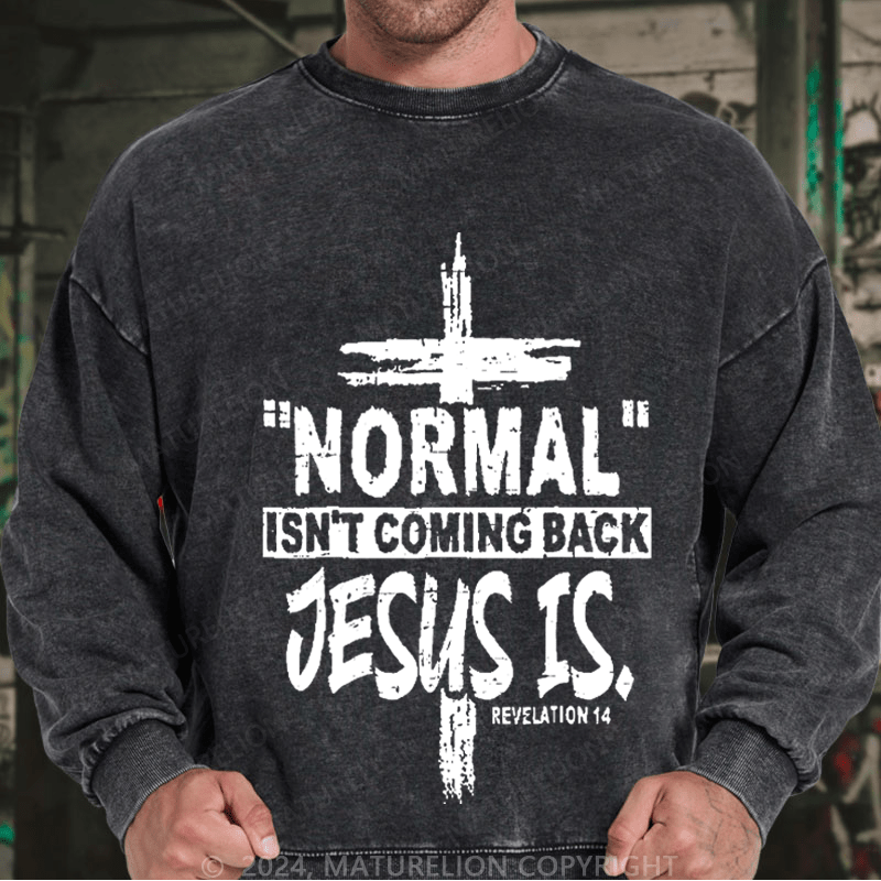Maturelion Men's Sweatshirt Normal Isn't Coming Back Jesus Is Revelation 14 Christian Custom Washed Sweatshirt