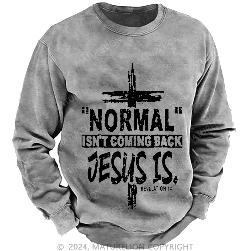 Maturelion Men's Sweatshirt Normal Isn't Coming Back Jesus Is Revelation 14 Christian Custom Washed Sweatshirt