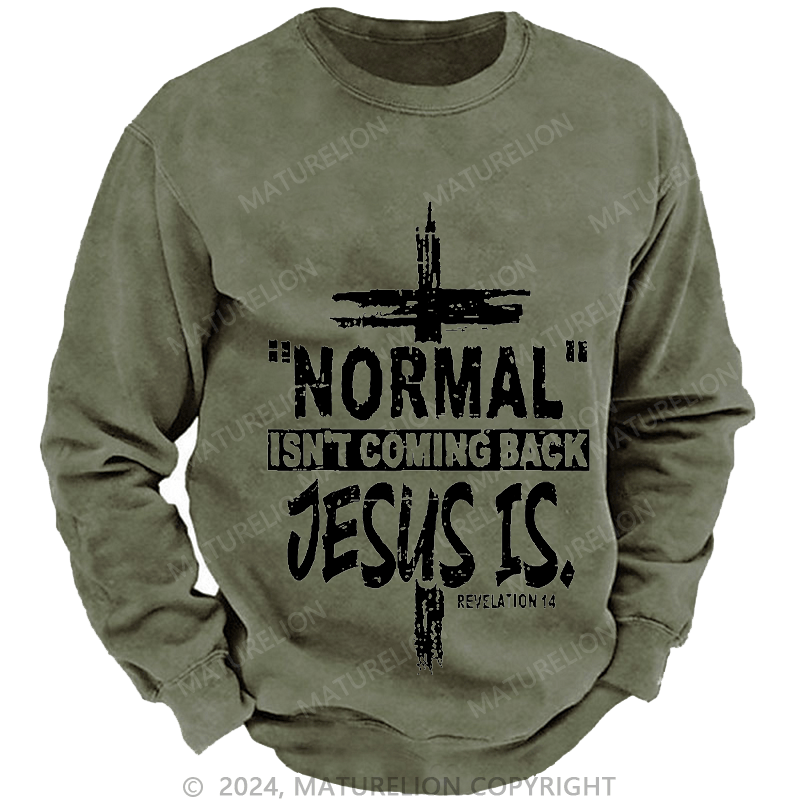 Maturelion Men's Sweatshirt Normal Isn't Coming Back Jesus Is Revelation 14 Christian Custom Washed Sweatshirt