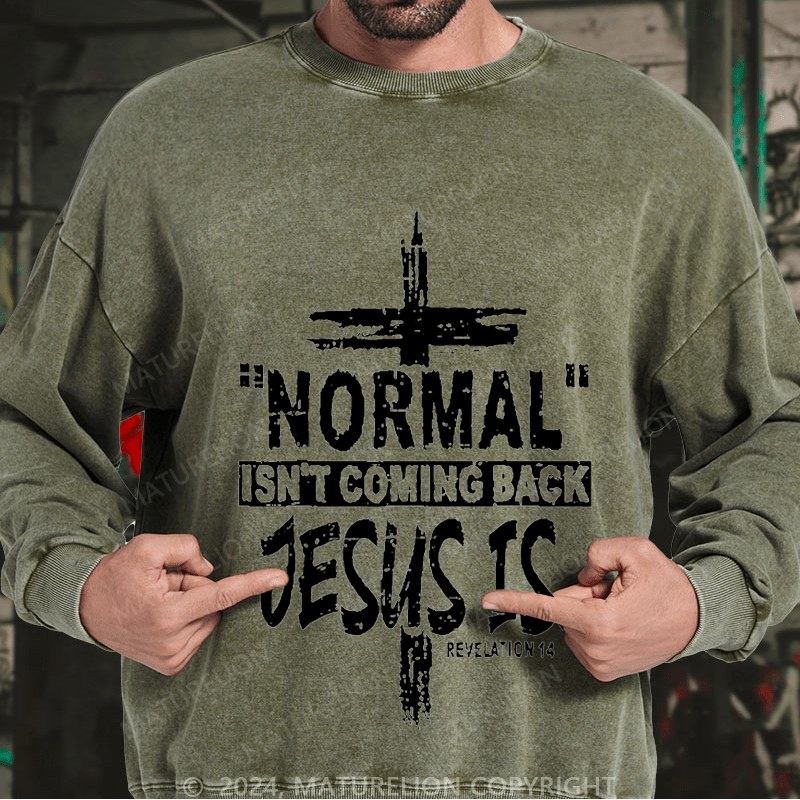 Maturelion Men's Sweatshirt Normal Isn't Coming Back Jesus Is Revelation 14 Christian Custom Washed Sweatshirt