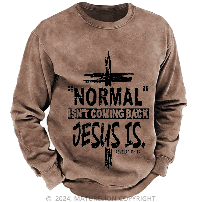 Maturelion Men's Sweatshirt Normal Isn't Coming Back Jesus Is Revelation 14 Christian Custom Washed Sweatshirt