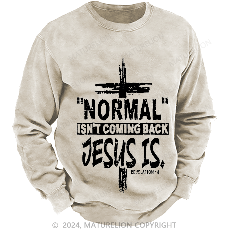 Maturelion Men's Sweatshirt Normal Isn't Coming Back Jesus Is Revelation 14 Christian Custom Washed Sweatshirt