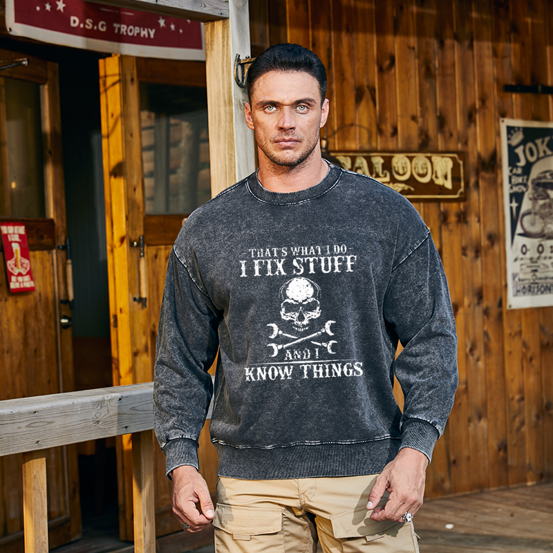 Maturelion Men's Sweatshirt That's What I Do I Fix Stuff And I Know Things Funny Skull Print Custom Sweatshirt
