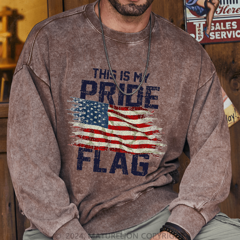 Maturelion Men's Sweatshirt This Is My Proud Flag 4th of July Custom Washed Sweatshirt