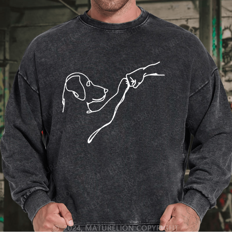 Maturelion Men's Sweatshirt Dog Fist Bump Custom Washed Sweatshirt