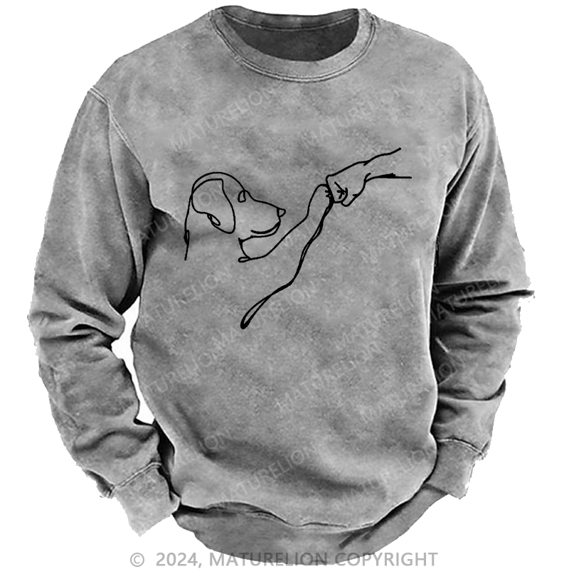 Maturelion Men's Sweatshirt Dog Fist Bump Custom Washed Sweatshirt