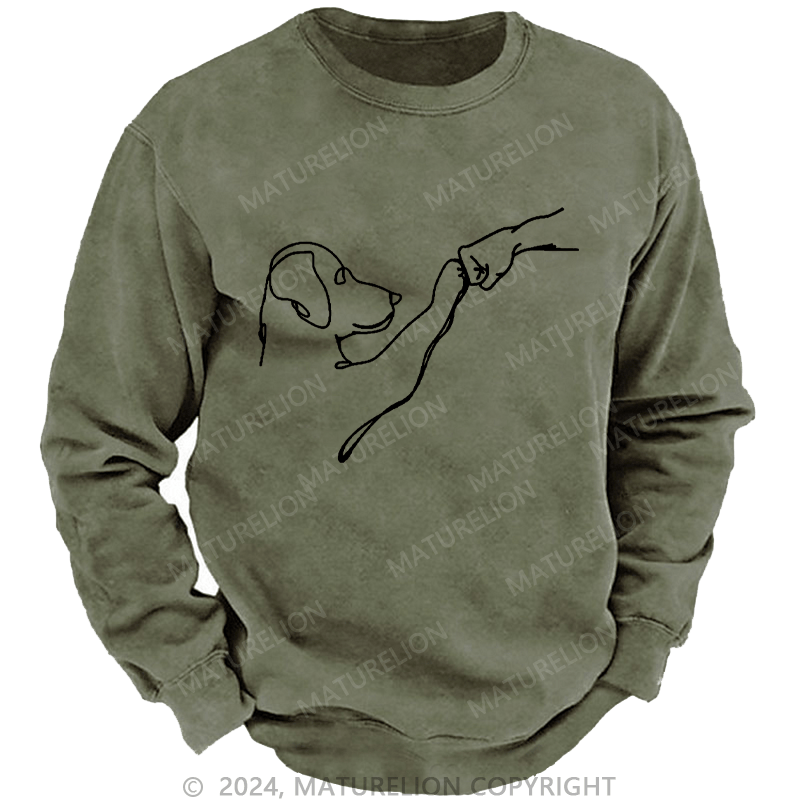 Maturelion Men's Sweatshirt Dog Fist Bump Custom Washed Sweatshirt