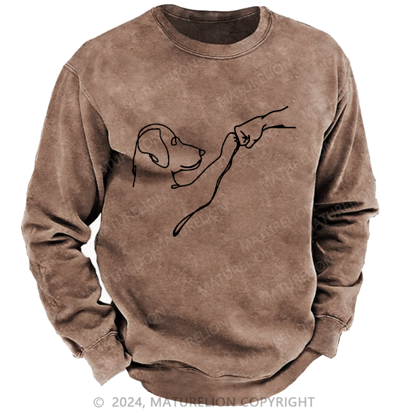 Maturelion Men's Sweatshirt Dog Fist Bump Custom Washed Sweatshirt