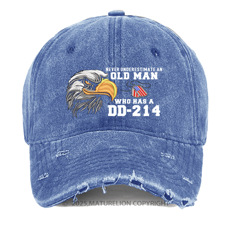Maturelion Men's Washed Cap Never Underestimate An Old Man Who Has A DD-214 Cap