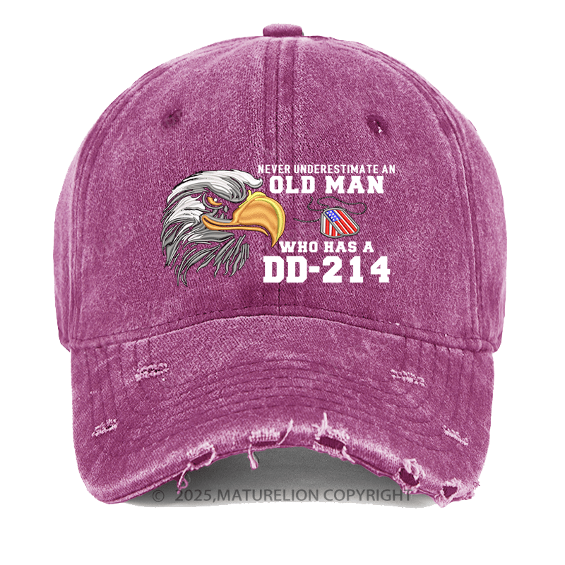 Maturelion Men's Washed Cap Never Underestimate An Old Man Who Has A DD-214 Cap