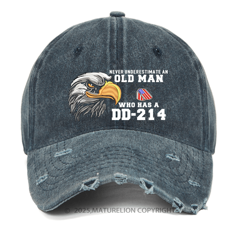 Maturelion Men's Washed Cap Never Underestimate An Old Man Who Has A DD-214 Cap