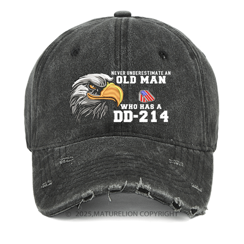 Maturelion Men's Washed Cap Never Underestimate An Old Man Who Has A DD-214 Cap