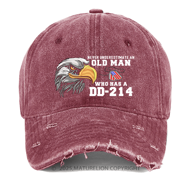 Maturelion Men's Washed Cap Never Underestimate An Old Man Who Has A DD-214 Cap