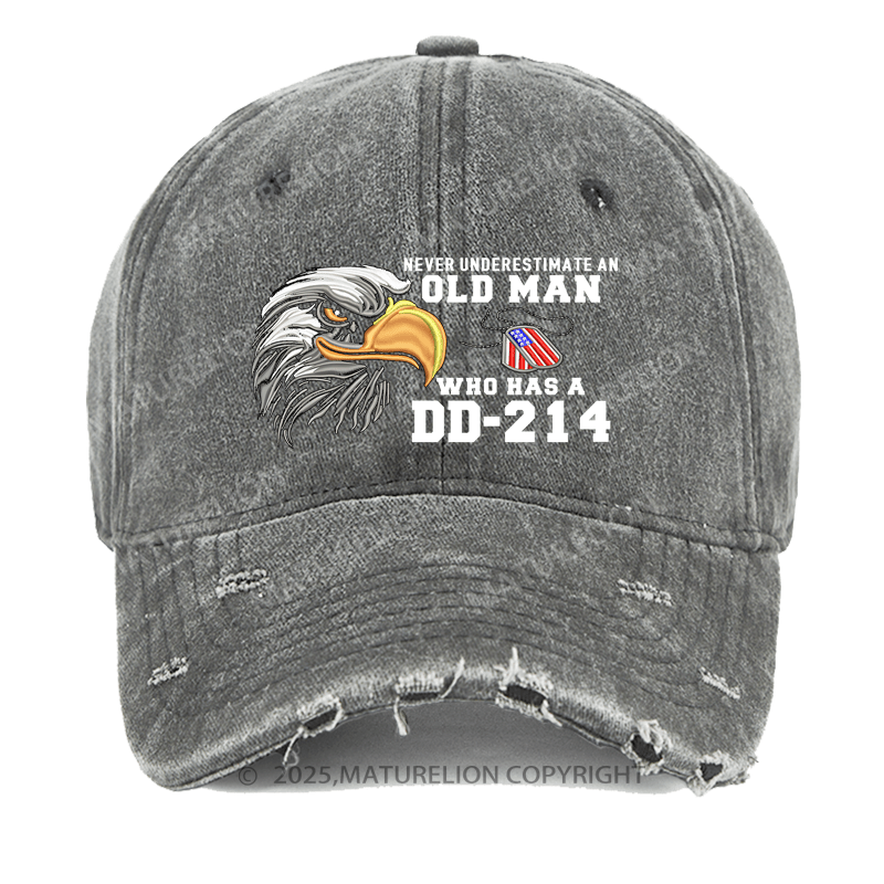 Maturelion Men's Washed Cap Never Underestimate An Old Man Who Has A DD-214 Cap