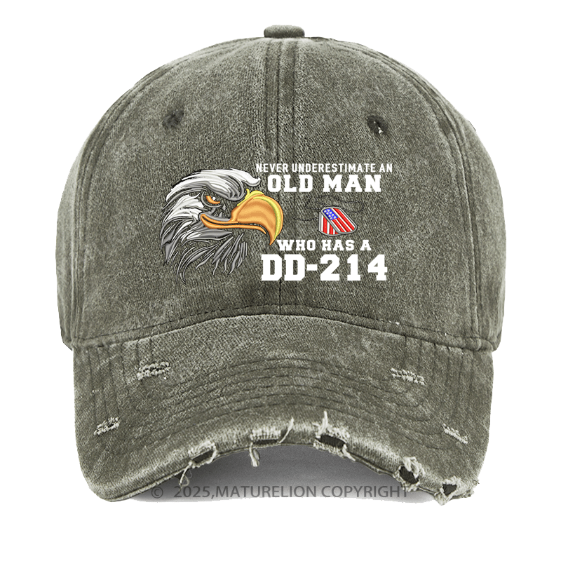 Maturelion Men's Washed Cap Never Underestimate An Old Man Who Has A DD-214 Cap