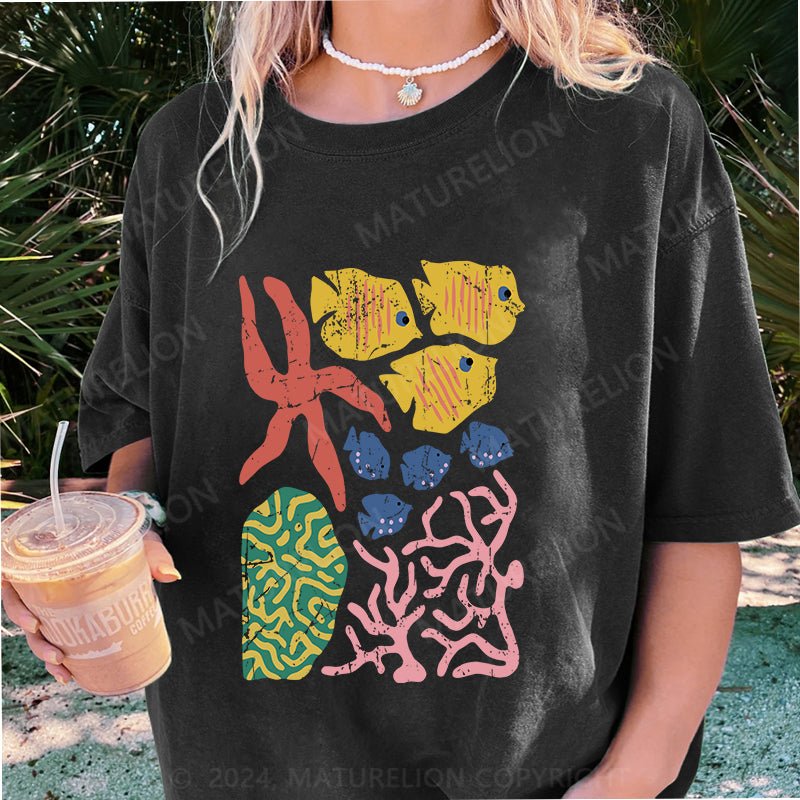 Maturelion Nautical Graphic Shirt DTG Printing Washed Cotton T-Shirt