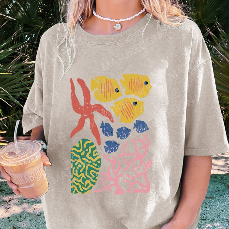 Maturelion Nautical Graphic Shirt DTG Printing Washed Cotton T-Shirt