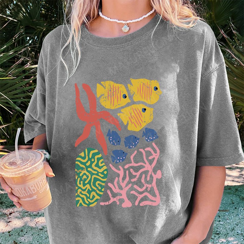 Maturelion Nautical Graphic Shirt DTG Printing Washed Cotton T-Shirt