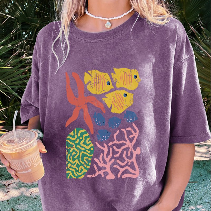 Maturelion Nautical Graphic Shirt DTG Printing Washed Cotton T-Shirt