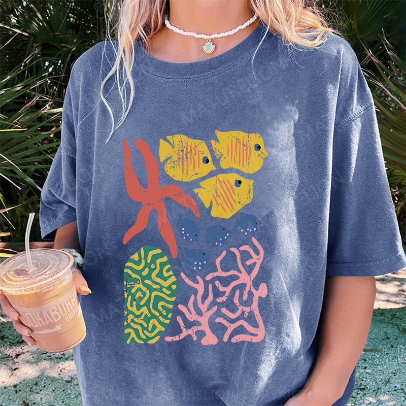 Maturelion Nautical Graphic Shirt DTG Printing Washed Cotton T-Shirt