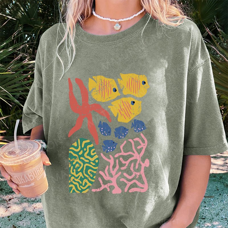 Maturelion Nautical Graphic Shirt DTG Printing Washed Cotton T-Shirt