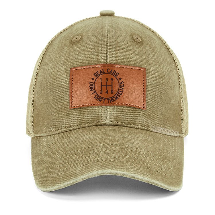 Maturelion Real Cars Don't Shift Themselves Funny Driver Leather Patch Cap