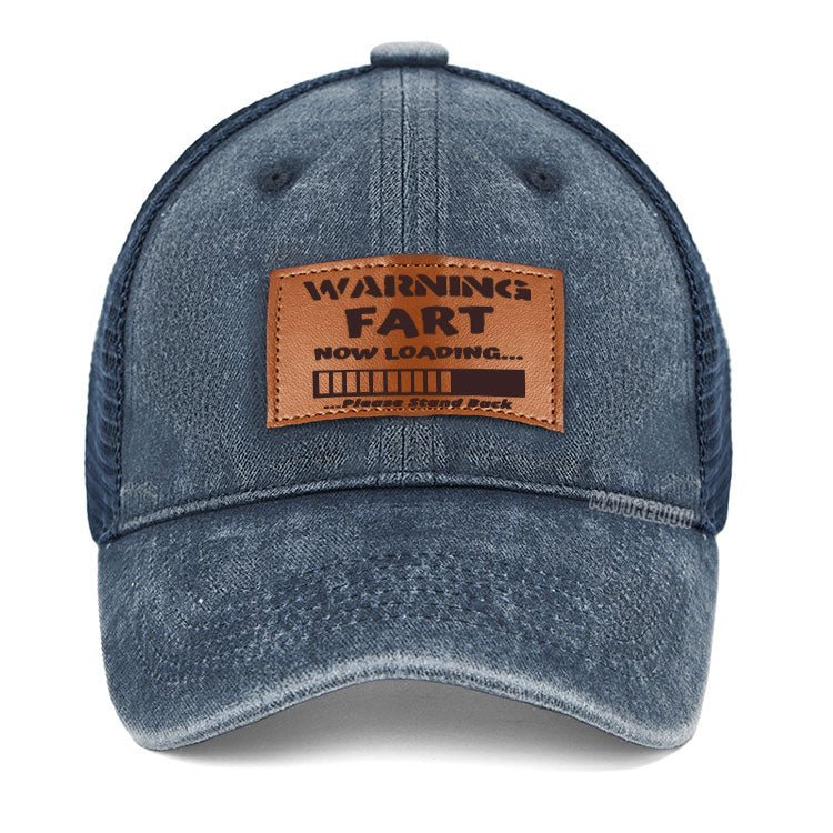 Maturelion Warning Fart Now Loading......Please Stand Back Leather Patch Cap