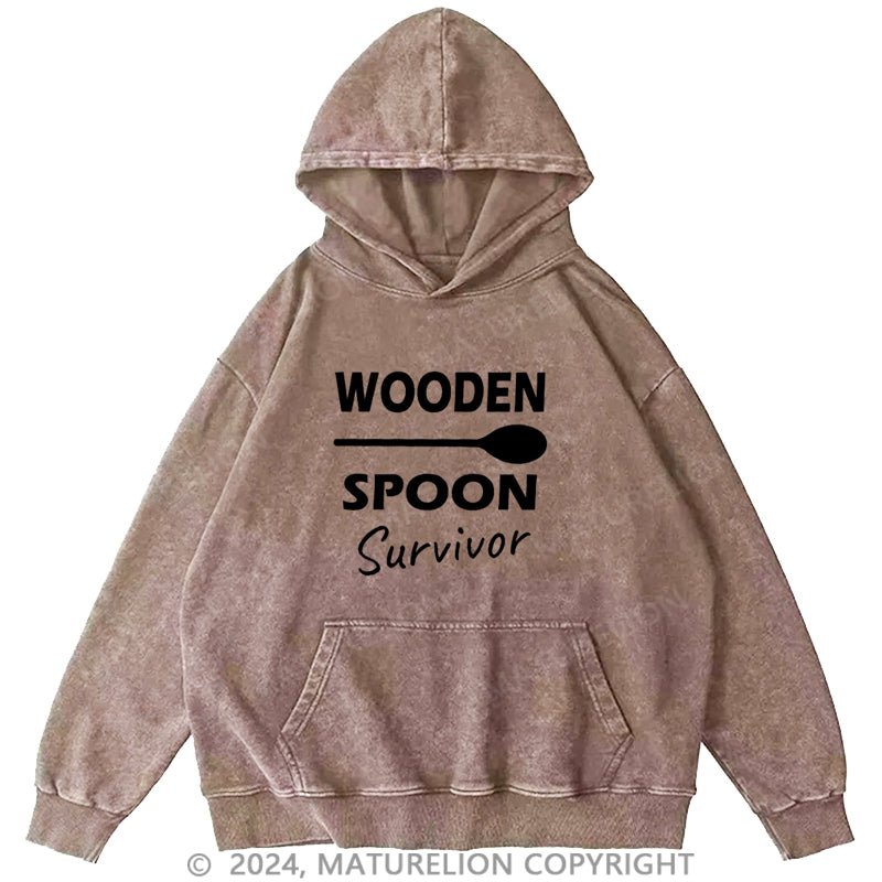 Maturelion Wooden Spoon Survivor Men's DTG Printing Washed Custom Hoodie