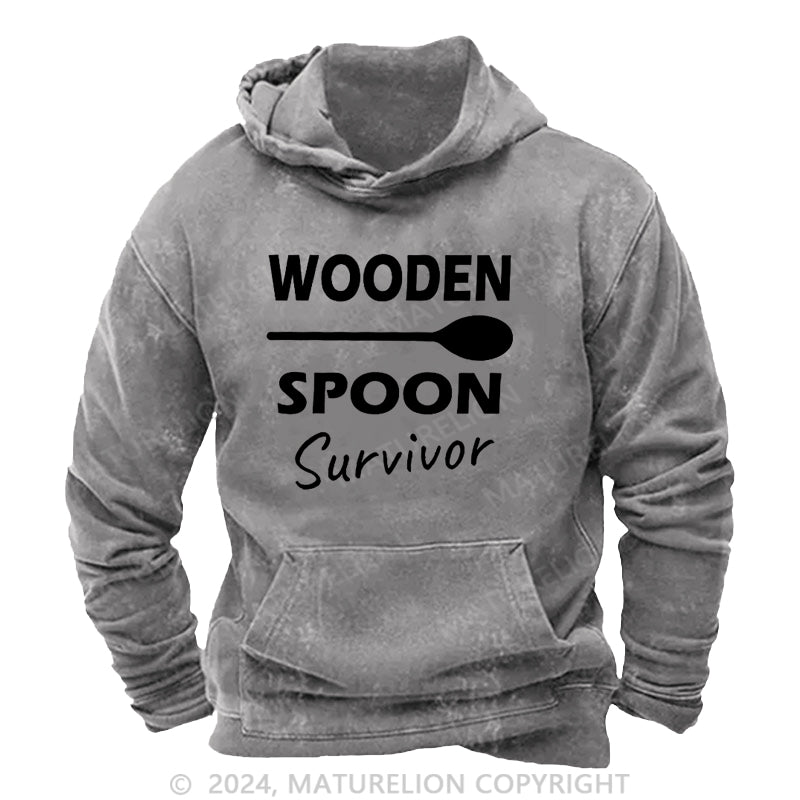 Maturelion Wooden Spoon Survivor Men's DTG Printing Washed Custom Hoodie