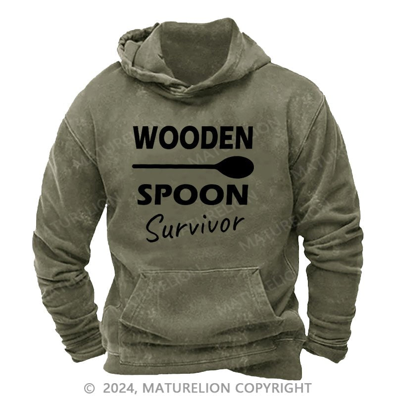 Maturelion Wooden Spoon Survivor Men's DTG Printing Washed Custom Hoodie