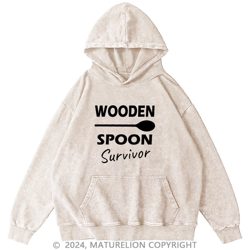 Maturelion Wooden Spoon Survivor Men's DTG Printing Washed Custom Hoodie