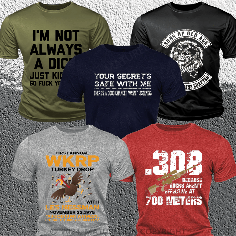 Maturelion 5-Pack Moisture Men's Funny Graphic T-Shirts