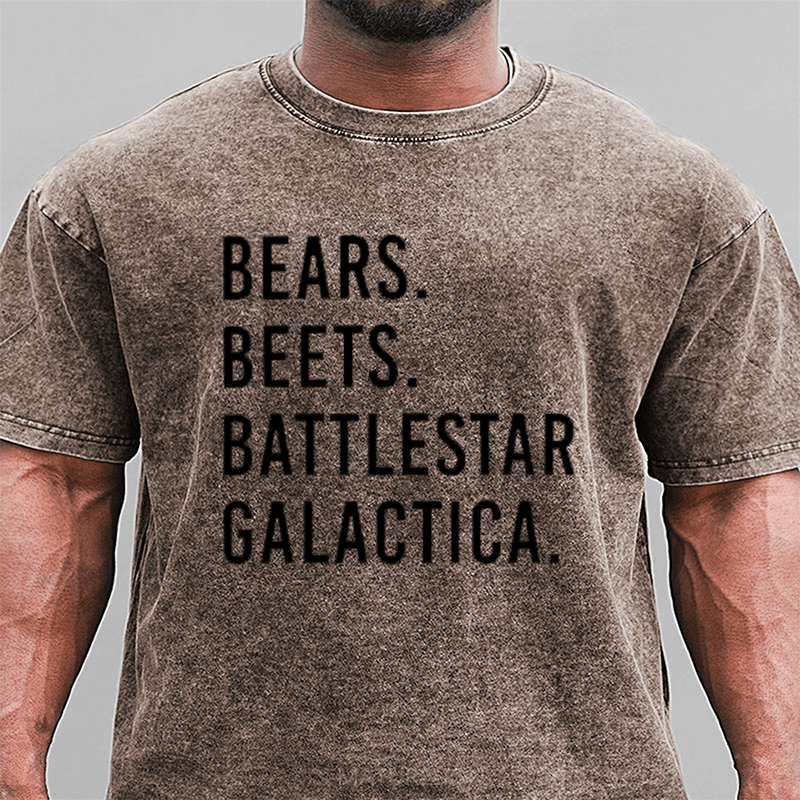 Maturelion Bears Beets Battlestar Galactica DTG Printing Washed Cotton T-Shirt