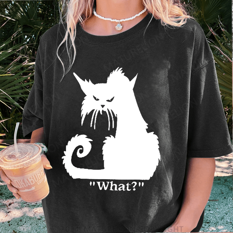 Maturelion Cat Printed DTG Printing Washed Cotton T-Shirt