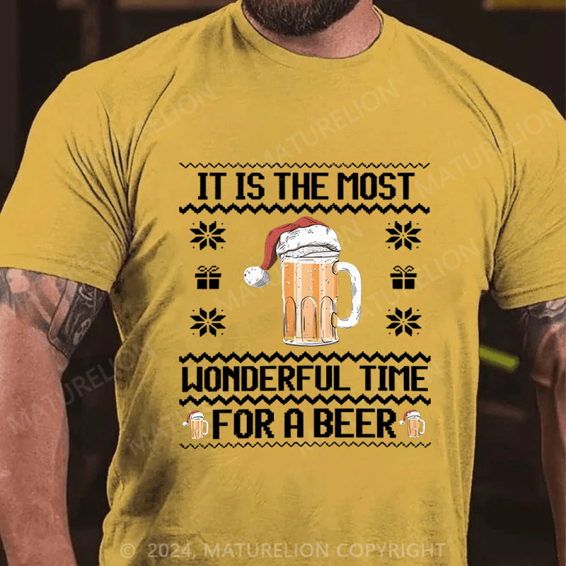Maturelion Christmas T-shirt It Is The Most Wonderful Time For A Beer Cotton T-shirt
