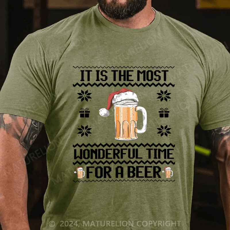 Maturelion Christmas T-shirt It Is The Most Wonderful Time For A Beer Cotton T-shirt
