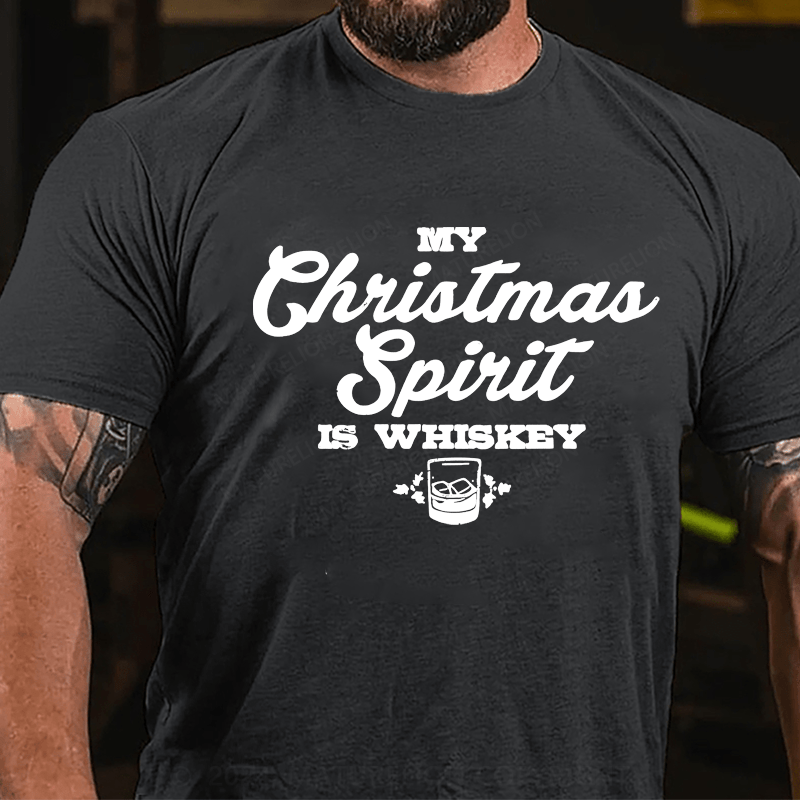 Maturelion Christmas T-shirt My Christmas Spirit Is Whiskey Cotton T-shirt