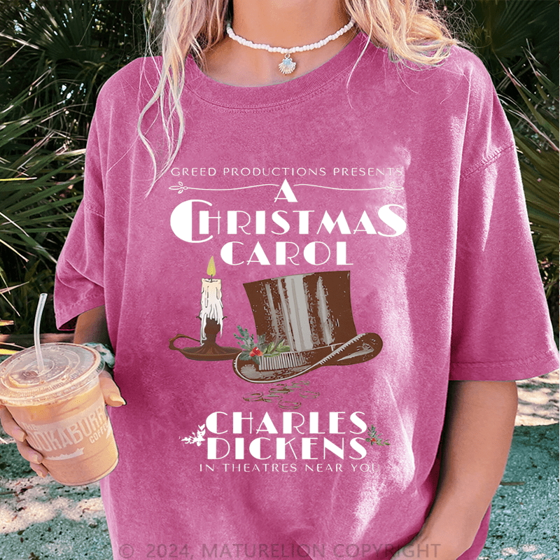 Maturelion Christmas T-Shirt Greed Productions Presents A Christmas Carol Women T-Shirt