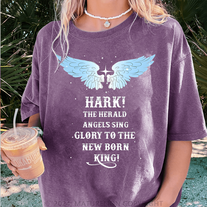 Maturelion Christmas T-Shirt Hark The Herald Angels Sing Glory To The New Born King Women T-Shirt
