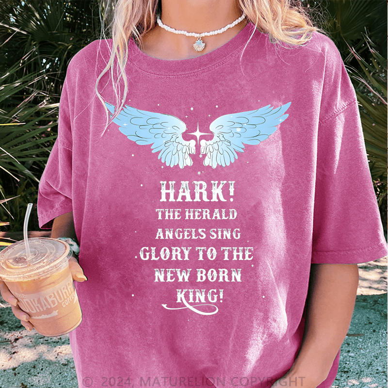 Maturelion Christmas T-Shirt Hark The Herald Angels Sing Glory To The New Born King Women T-Shirt