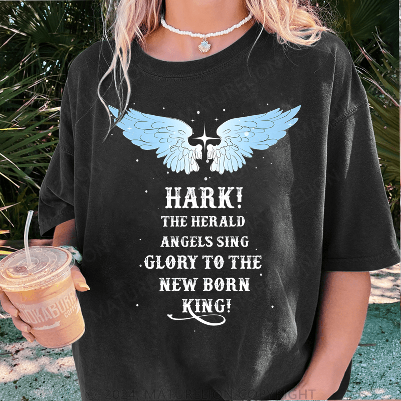 Maturelion Christmas T-Shirt Hark The Herald Angels Sing Glory To The New Born King Women T-Shirt