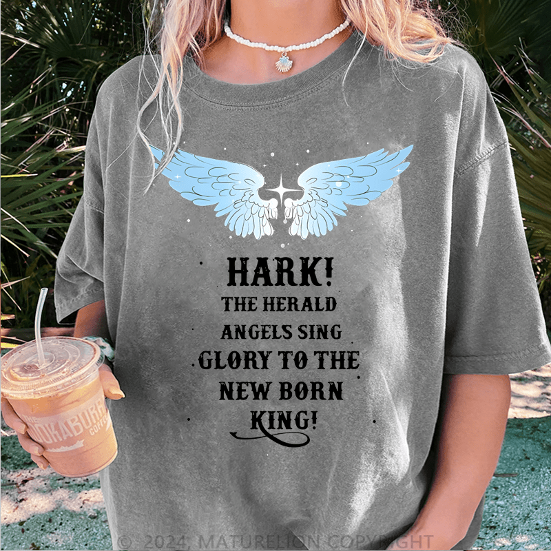 Maturelion Christmas T-Shirt Hark The Herald Angels Sing Glory To The New Born King Women T-Shirt