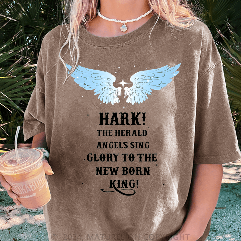 Maturelion Christmas T-Shirt Hark The Herald Angels Sing Glory To The New Born King Women T-Shirt