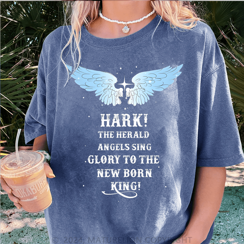 Maturelion Christmas T-Shirt Hark The Herald Angels Sing Glory To The New Born King Women T-Shirt