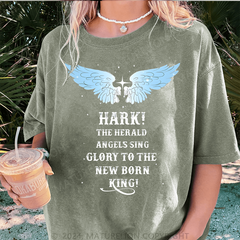 Maturelion Christmas T-Shirt Hark The Herald Angels Sing Glory To The New Born King Women T-Shirt