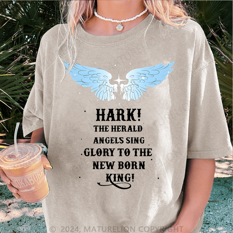 Maturelion Christmas T-Shirt Hark The Herald Angels Sing Glory To The New Born King Women T-Shirt